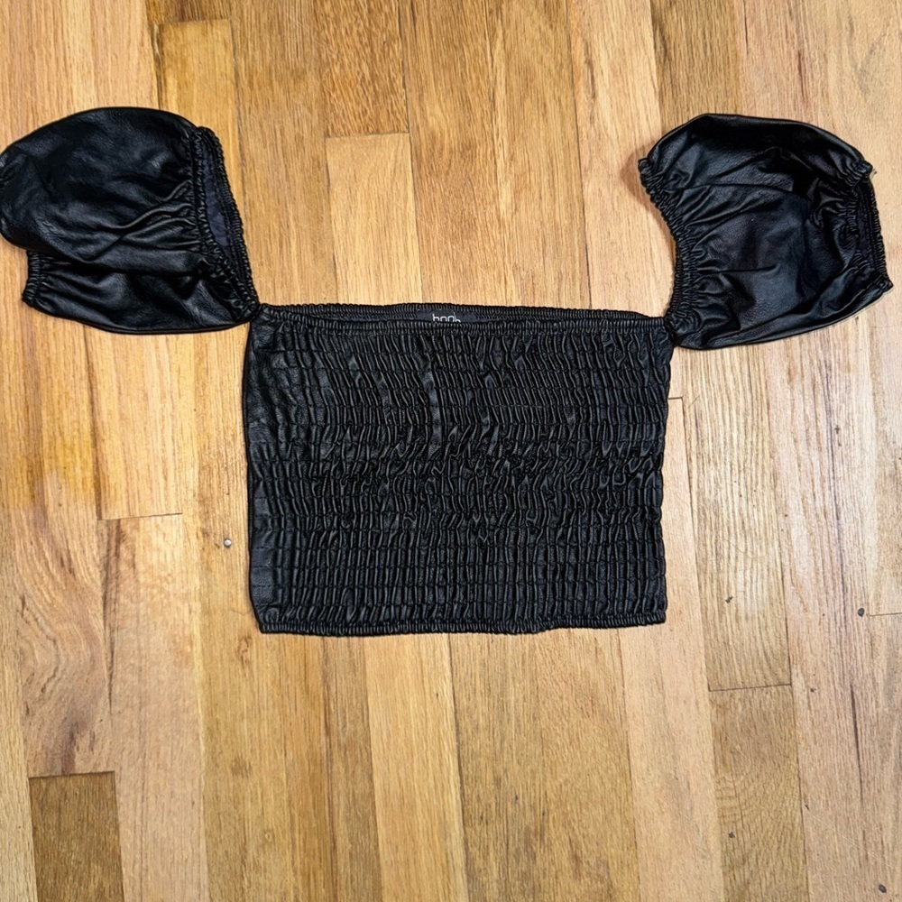 Boohoo Black Puff Sleeve Smocked Crop Top